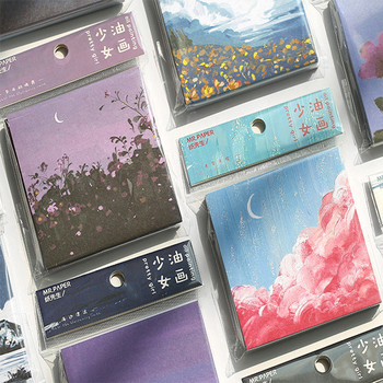 2020 New Creative Cute Notes Paper Students Supplies Oil Painting Memo Pad Landscape Can Tear Notes Sticker Office School Supply